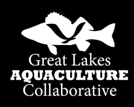 Logo of the Great Lakes Aquaculture Collaborative with fish illustrations on a black background.